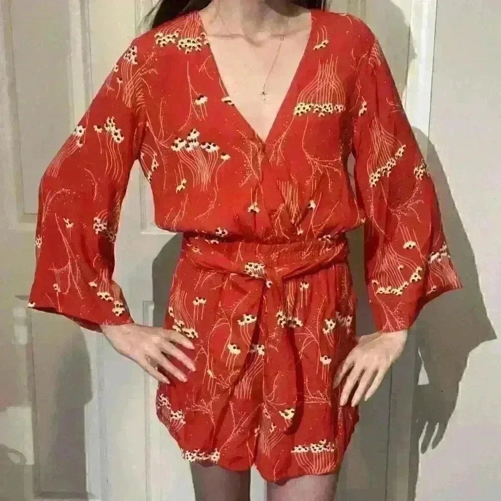 BA&SH Womens Khan Rogue Floral Rayon Wrap Jumpshort Revolve Romper Size US 4 XS